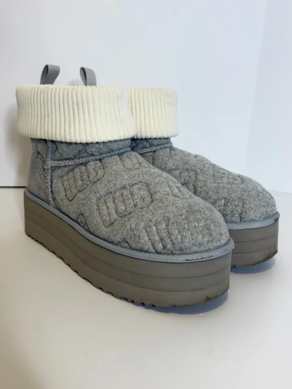 UGG Gray Quilted Boot with Cream Fold-Over Cuff